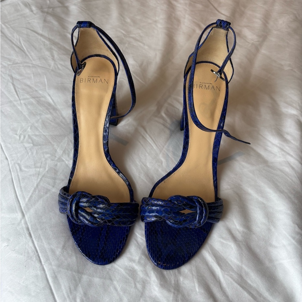 Alexandre Birman Blue Heels with Ankle Strap and Knot size 8